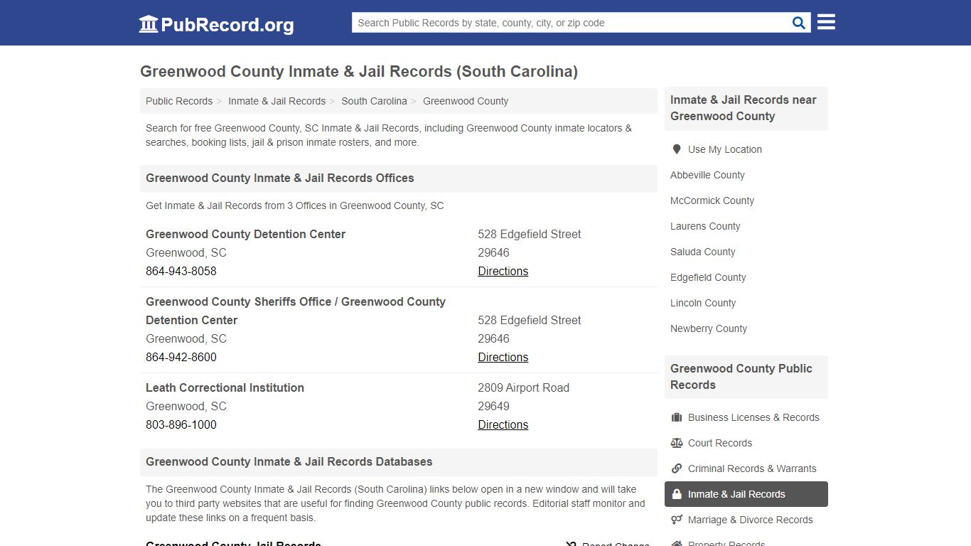 Greenwood County Inmate & Jail Records (South Carolina)